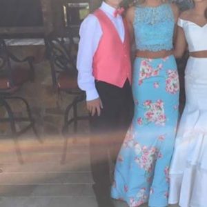 Blue Sherri hill dress with pink flowers